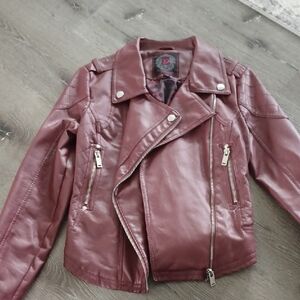 Burgundy Faux Leather Moto Jacket